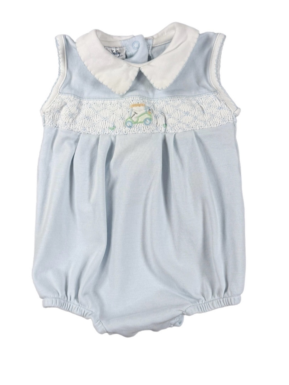 MAGNOLIA BABY Collared Smocked Pima Golf Cart Baby Boy Bubble - 6M